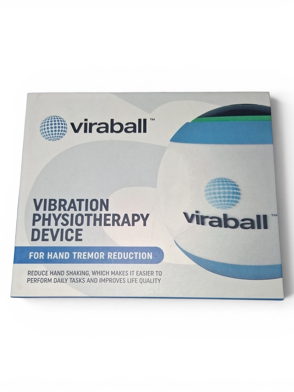 Viraball Vibration Physiotherapy Device - White/Blue for Hand Tremor Reduction